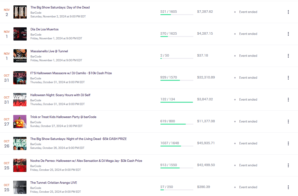 Eventbrite Halloween weekend events sales screenshot